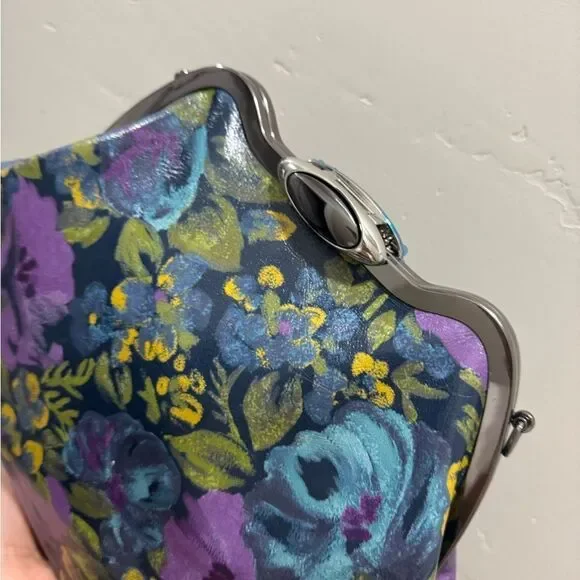 Original Design! Cowhide Leather Floral Print Handmade Metal Frame Slouchy Bag - Picture 13 of 16